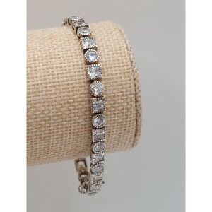 Charles Winston Silver 925 CZ Tennis Bracelet Round Square Art Deco Vintage